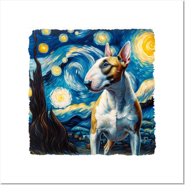 Starry Bull Terrier Dog Portrait - Pet Portrait Wall Art by starry_night